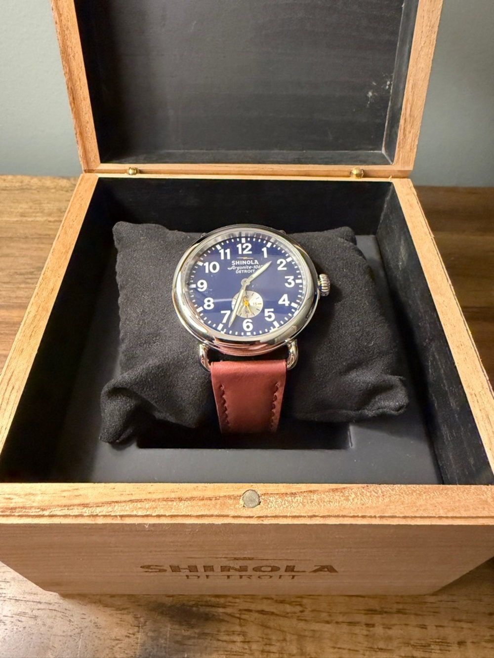 Shinola Runwell Blue Dial with Brown Leather Strap